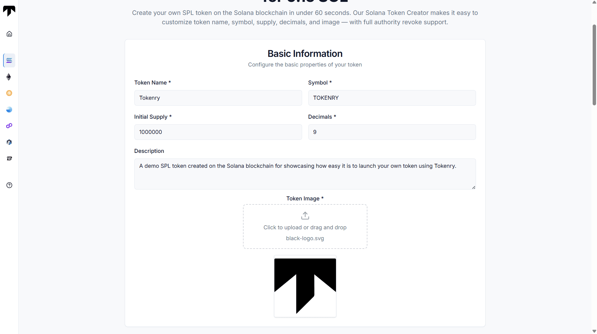 tokenry token creator form