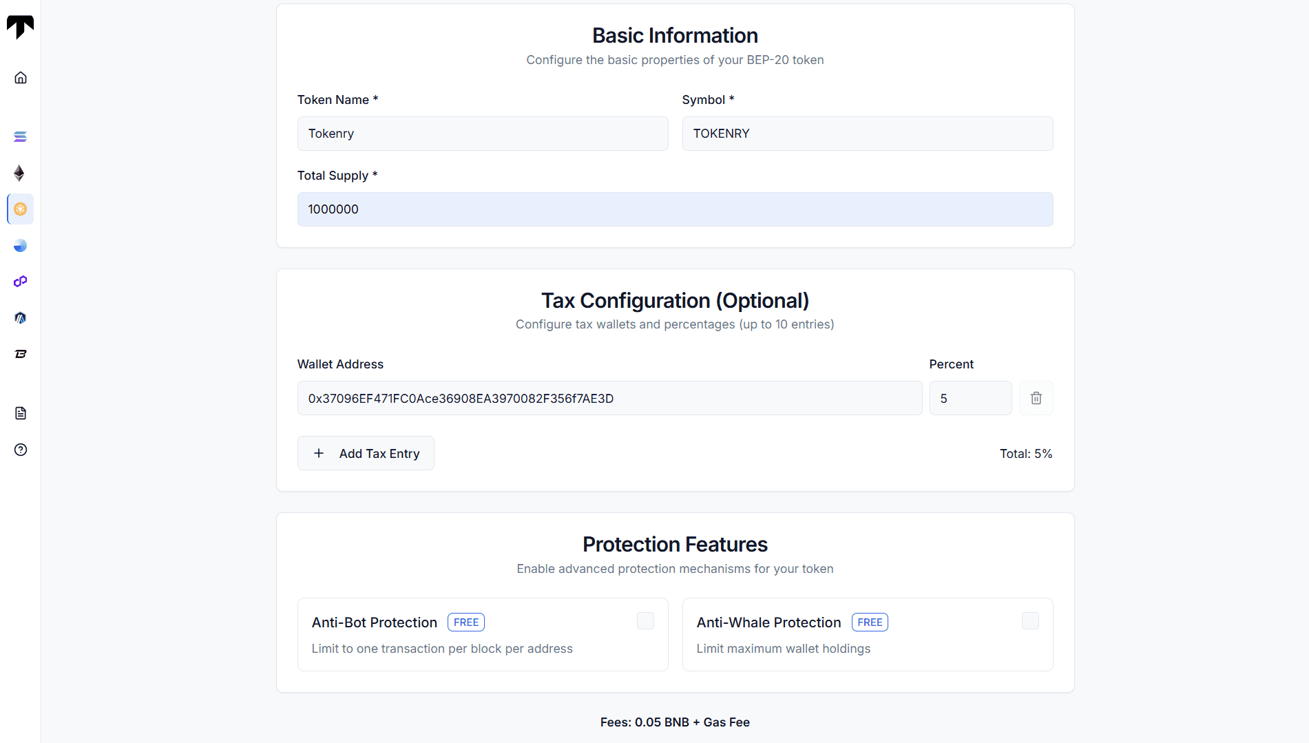 configuring tax for token