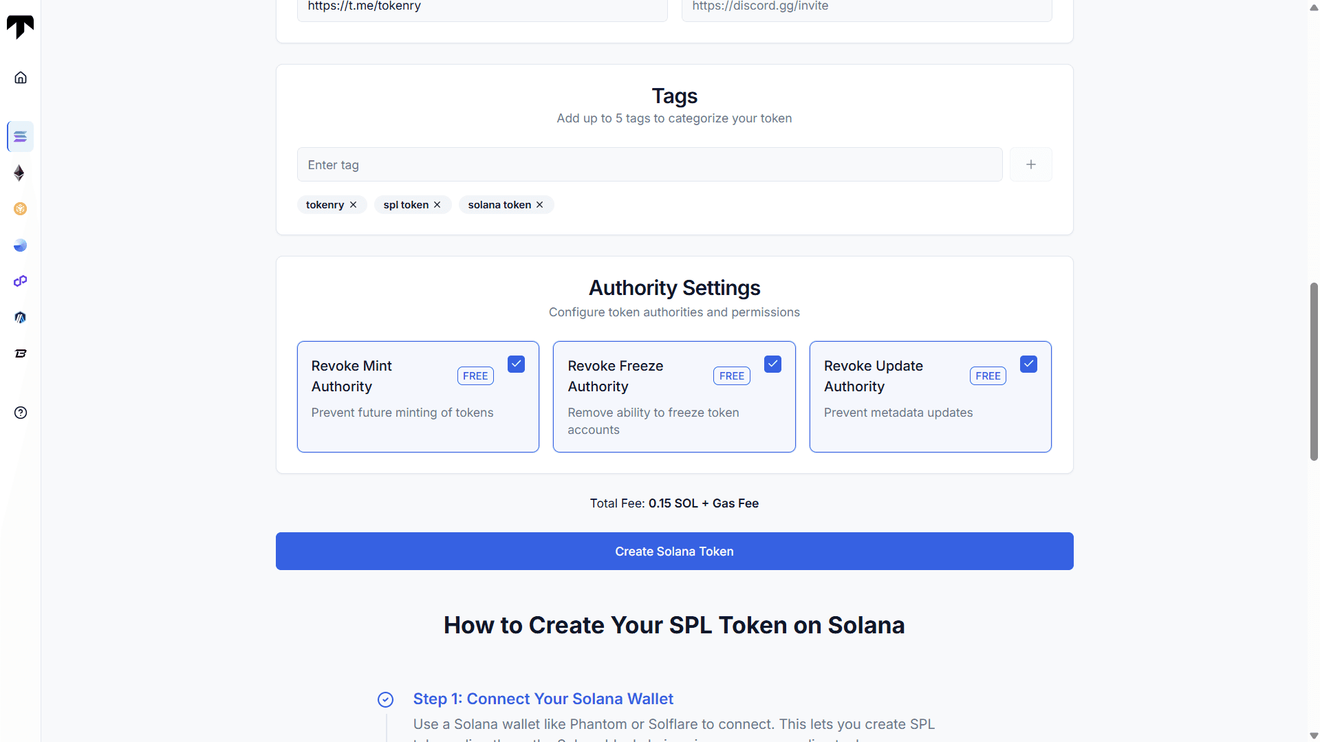 Revoking authorities for solana token