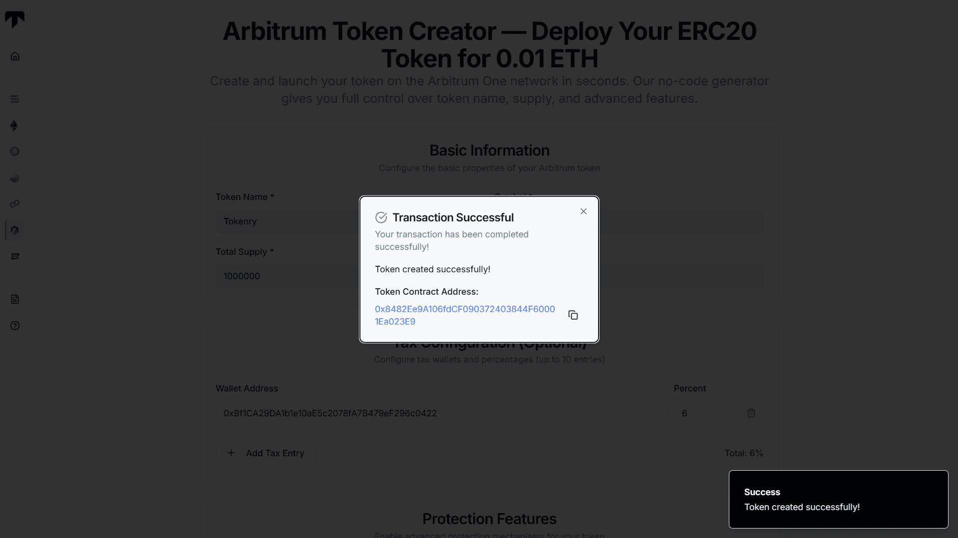 created token contract address