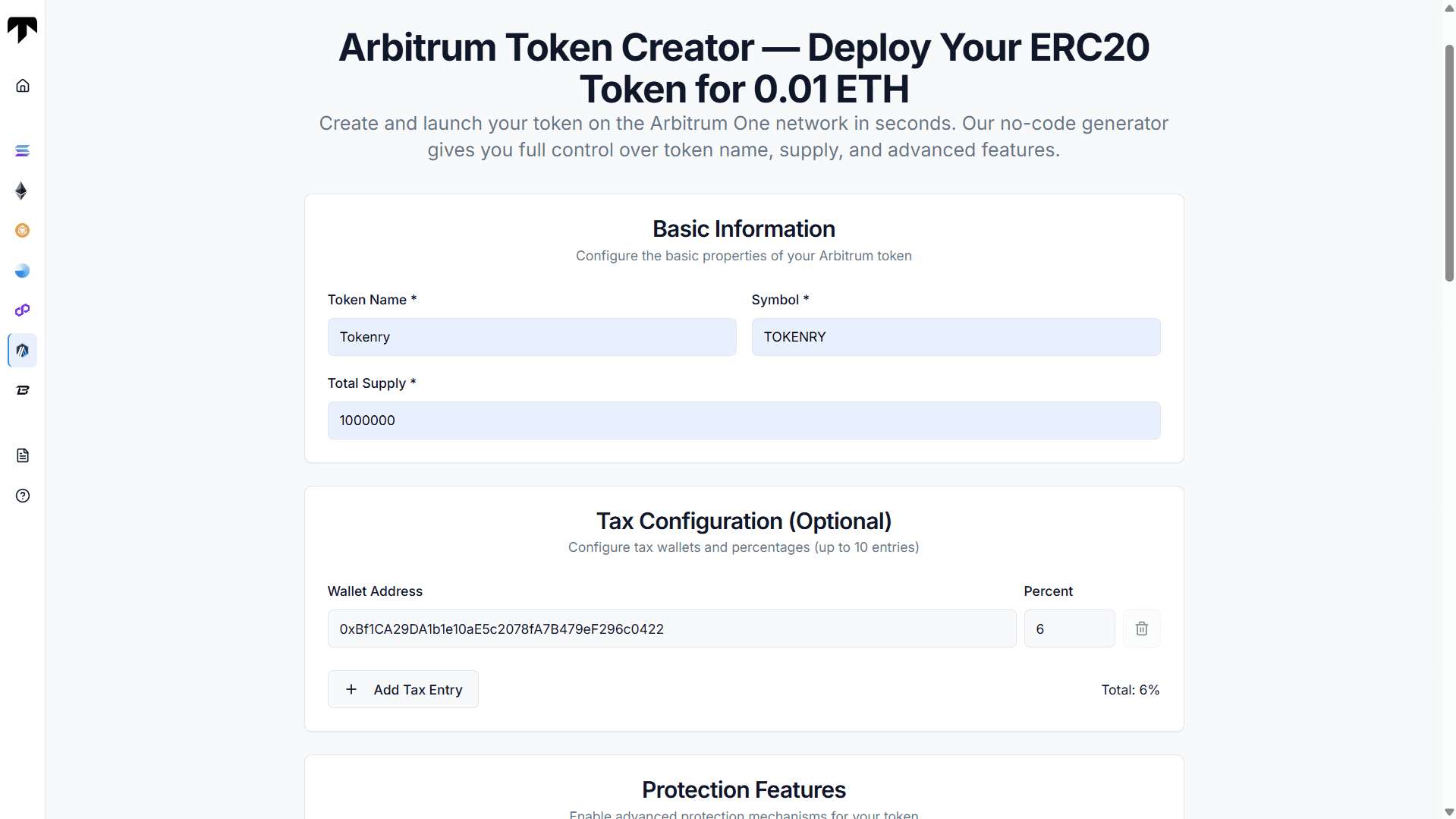 configure token tax on arbitrum