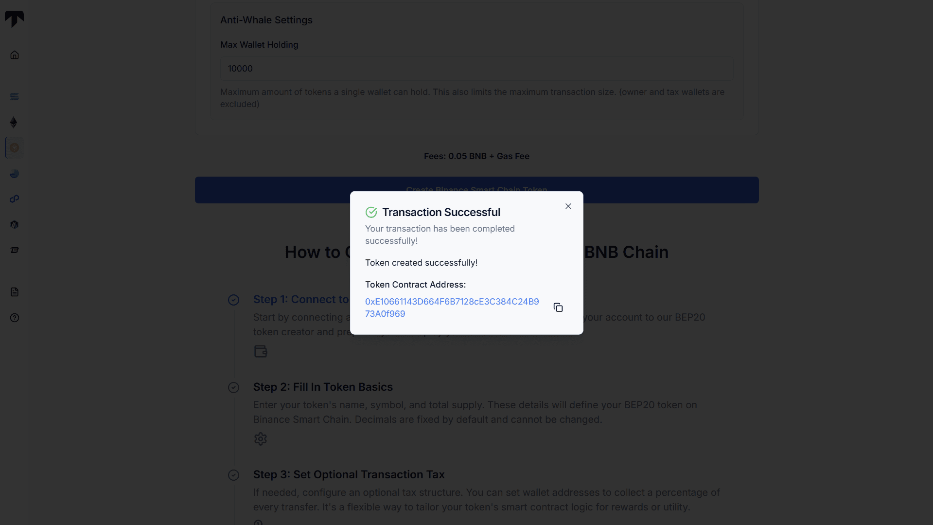 contract address of created bsc token